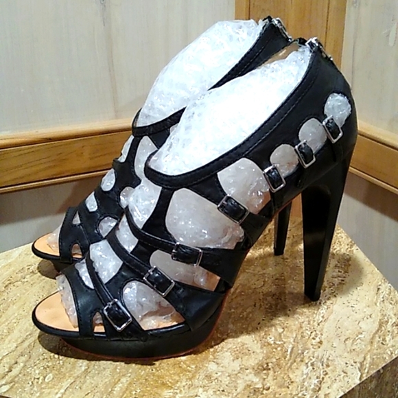 L.A.M.B Davin Y2K black strappy platform pumps sandals 10 - Picture 2 of 14